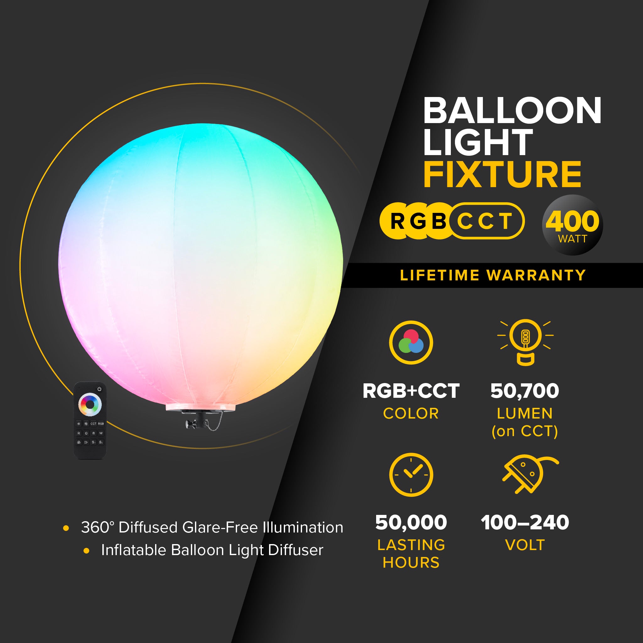 G3 - 400 Watt RGB + CCT LED Balloon Light Fixture