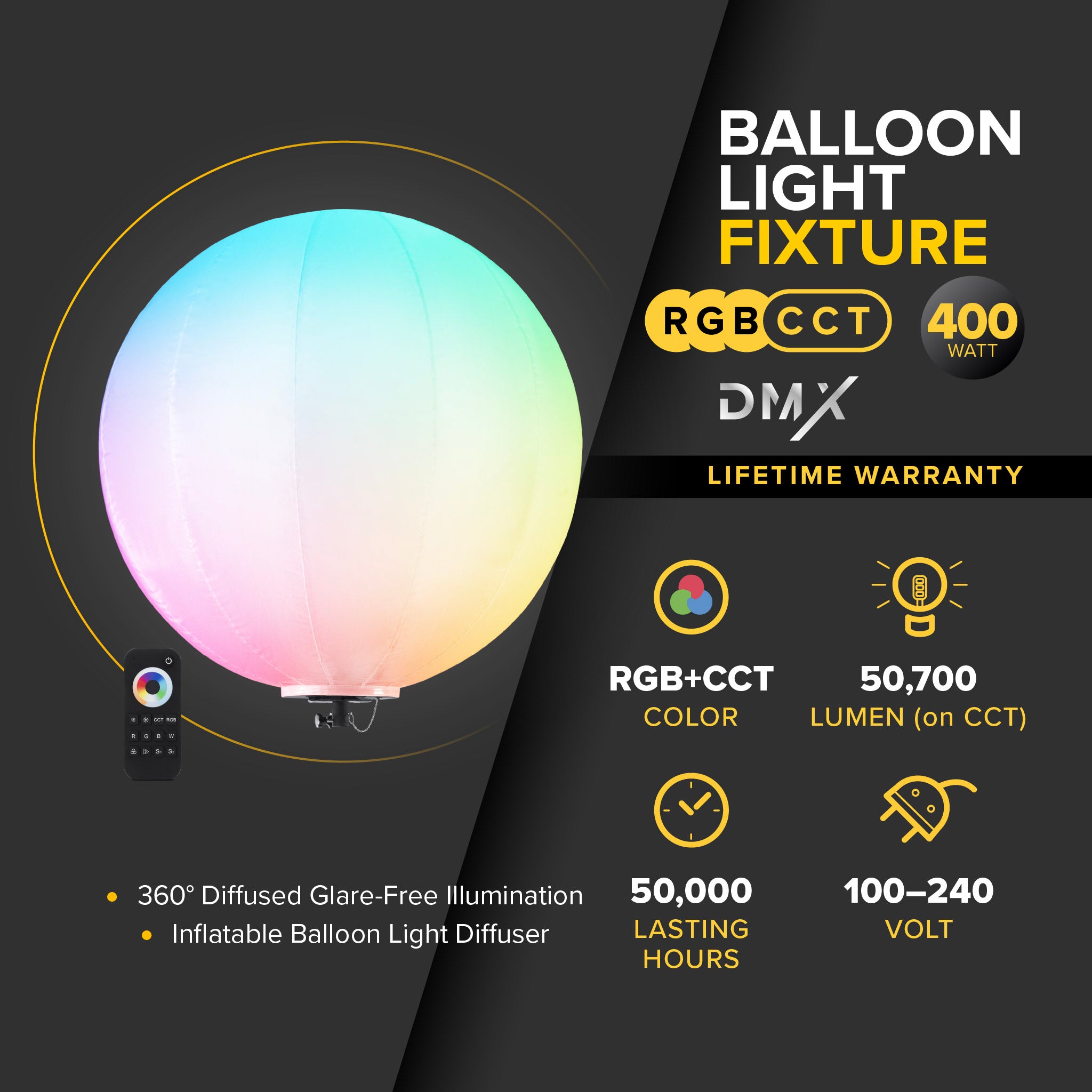 G3 DMX 400 Watt RGB + CCT LED Balloon Light Fixture