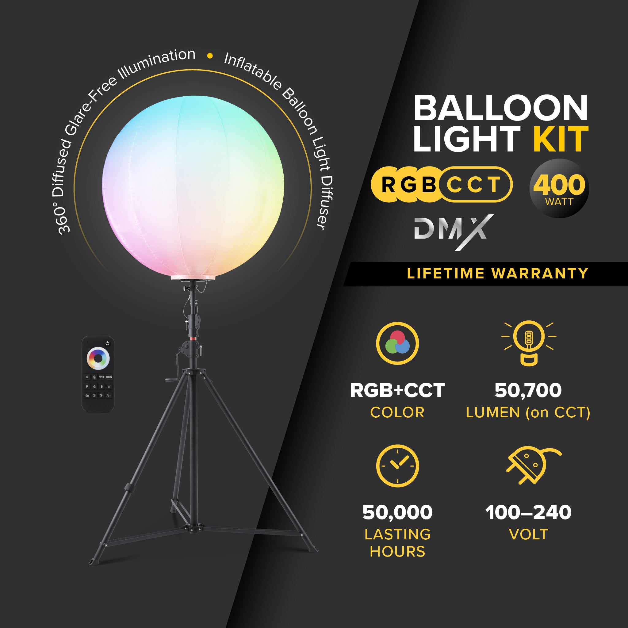 G3 DMX 400 Watt RGB+CCT Balloon Light Kit