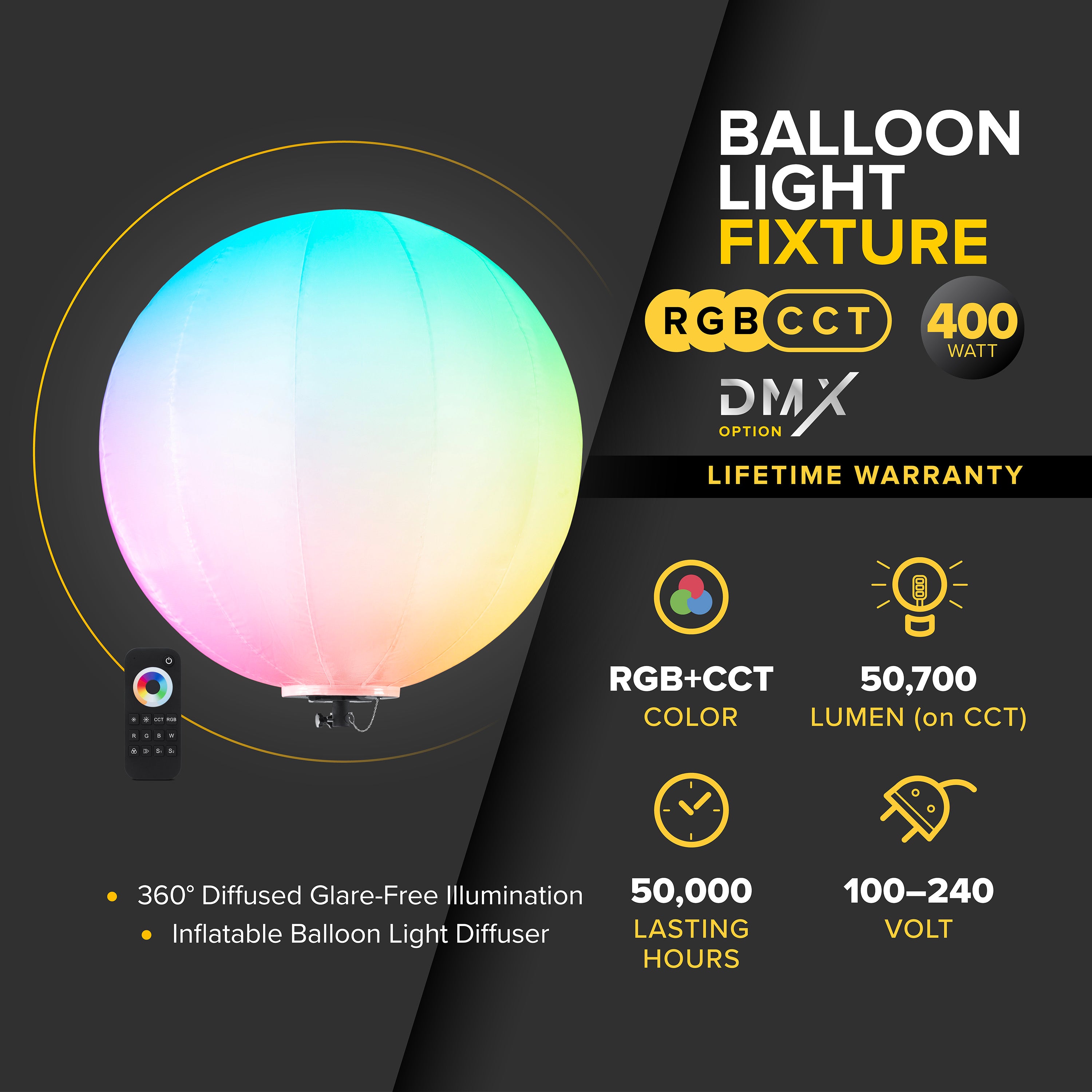 G3 400 Watt RGB+CCT Balloon Light Fixture
