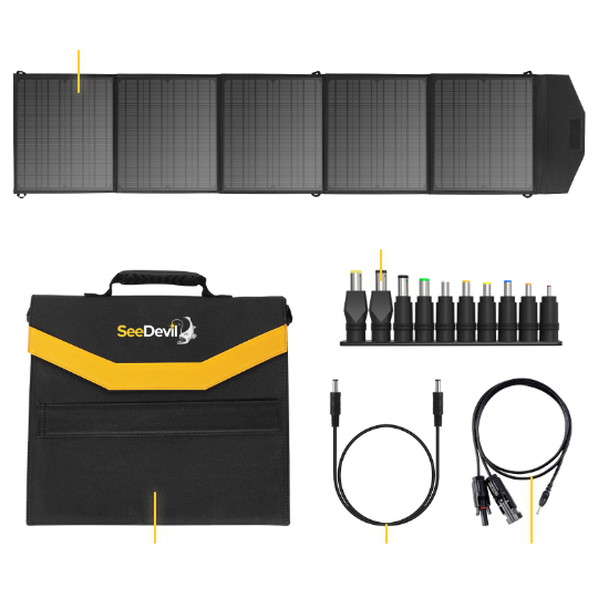 SeeDevil 100W Solar Panel Kit with DC Adapter tips and cables