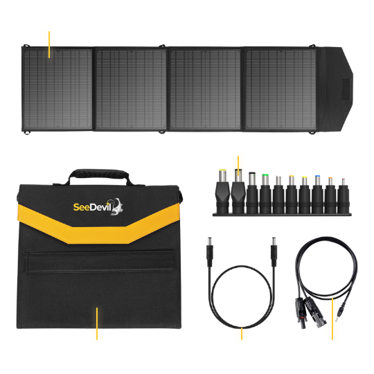 SeeDevil 80W Solar Panel Kit with DC Adapter tips and cables